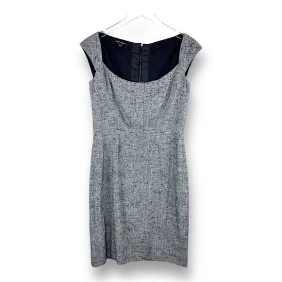 Narsico Rodriguez Linen/Silk Nubby Gray Sheath Dress‎ w/Black Color-block Back 6 - Picture 1 of 15